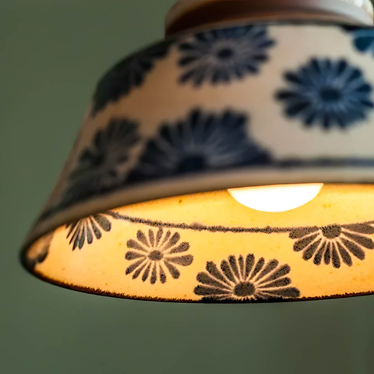 Hand-crafted ceramic & copper pendant light, artisan patterns