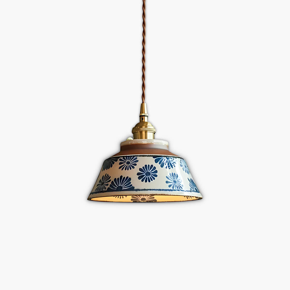 Hand-crafted ceramic & copper pendant light, artisan patterns