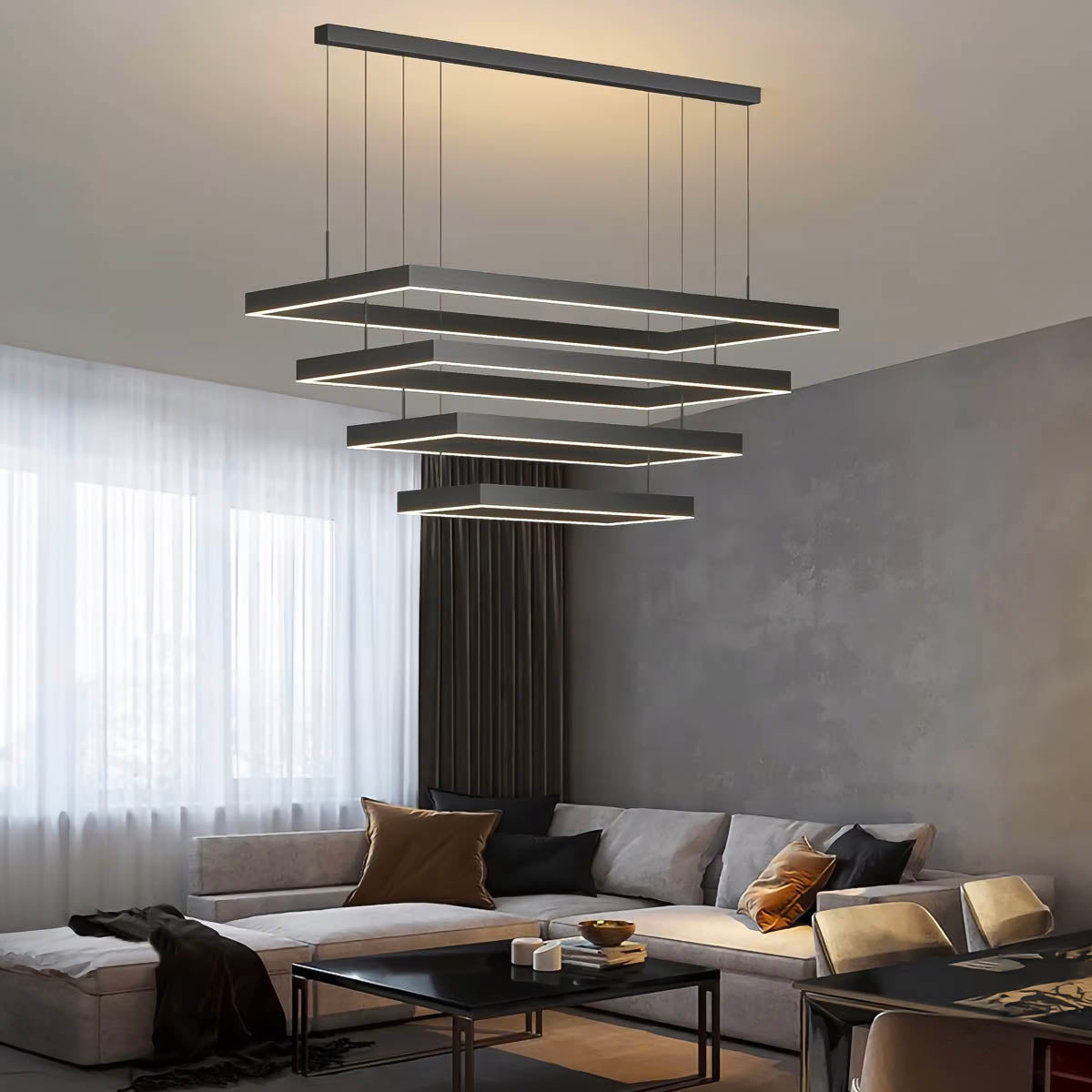 Architectural Iron & Acrylic LED Pendant — Linear & Layered Modern Lighting