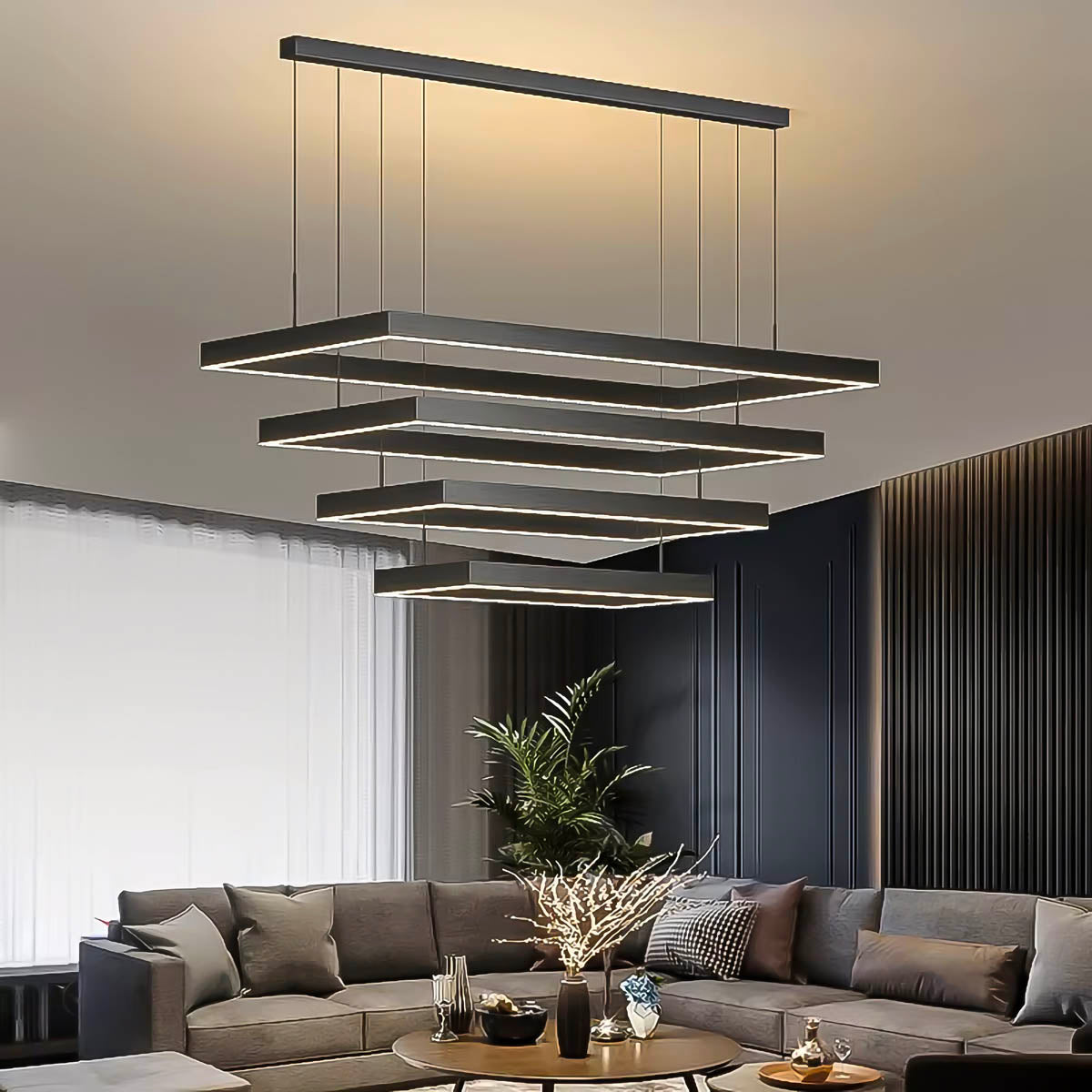 Architectural Iron & Acrylic LED Pendant — Linear & Layered Modern Lighting