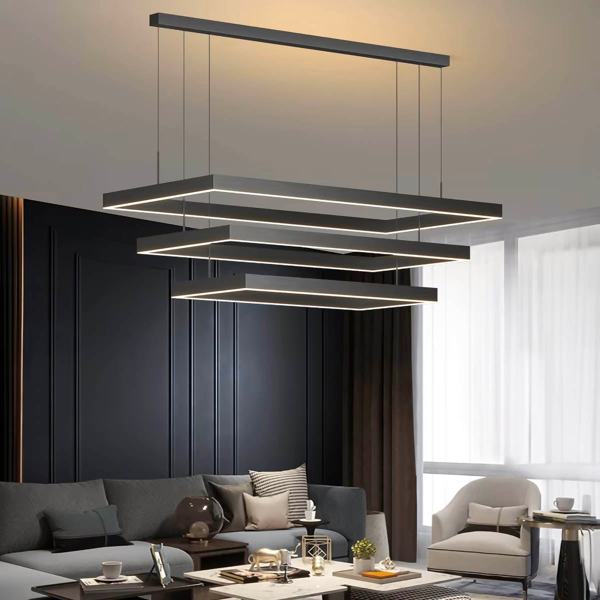 Architectural Iron & Acrylic LED Pendant — Linear & Layered Modern Lighting
