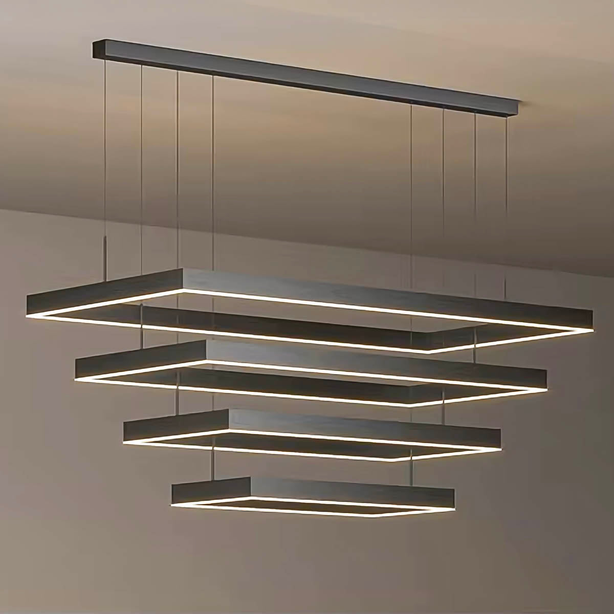 Architectural Iron & Acrylic LED Pendant — Linear & Layered Modern Lighting