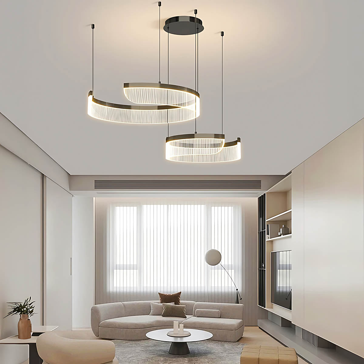 Spiral Multi-Ring Aluminium & Acrylic LED Chandelier ZEPHY