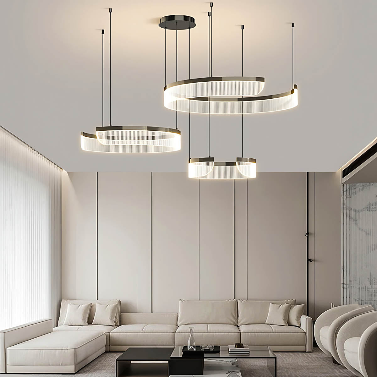 Spiral Multi-Ring Aluminium & Acrylic LED Chandelier ZEPHY