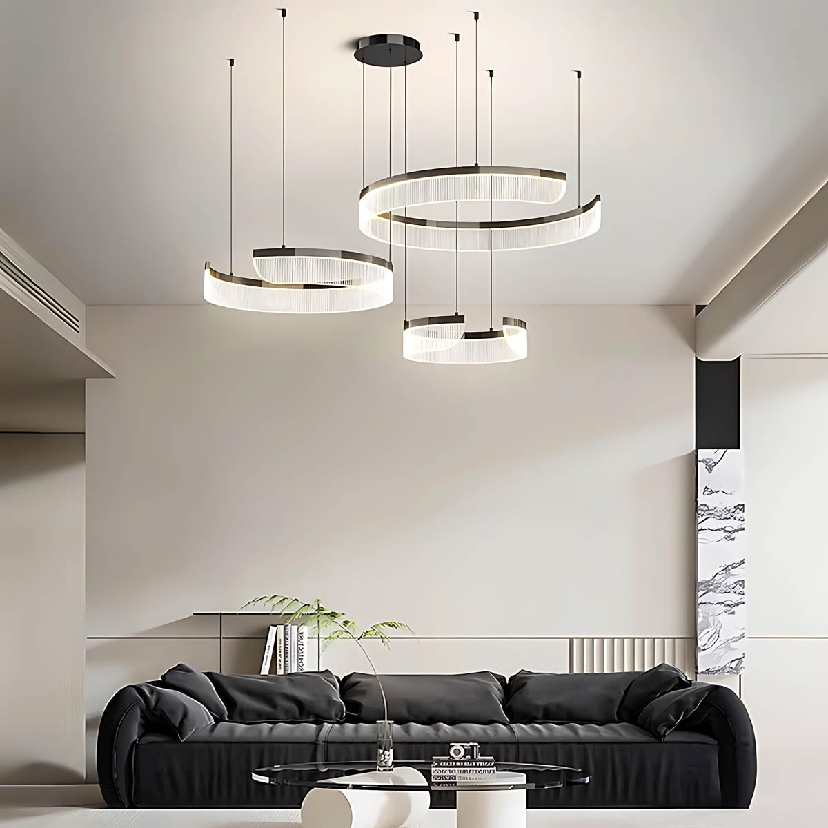 Spiral Multi-Ring Aluminium & Acrylic LED Chandelier ZEPHY