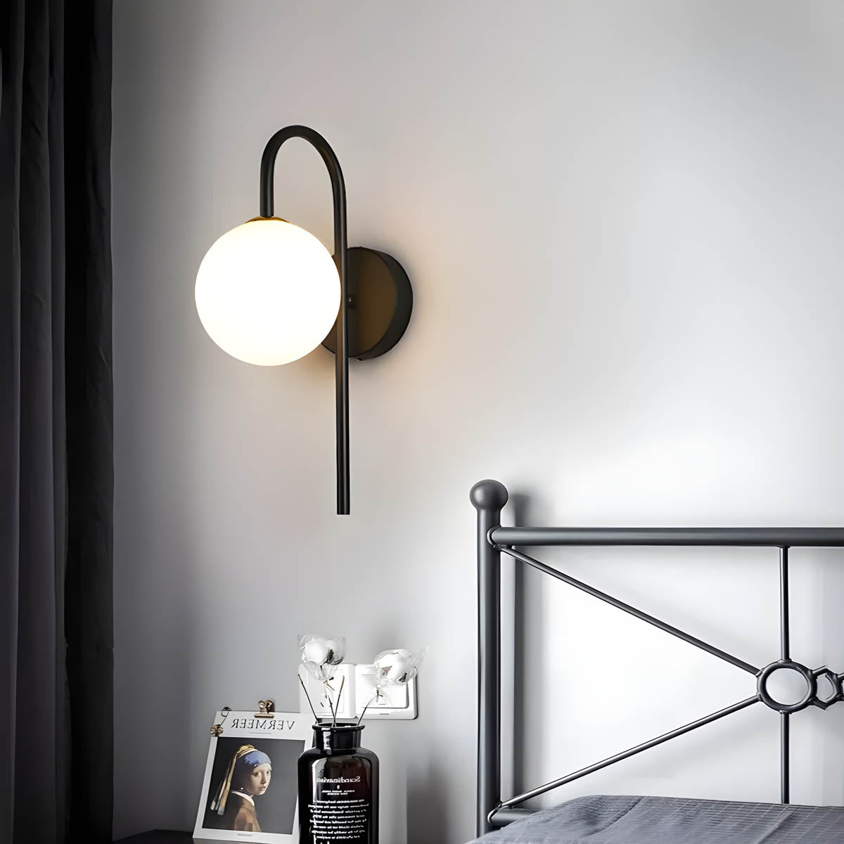 Glass Wall Light with Iron Frame