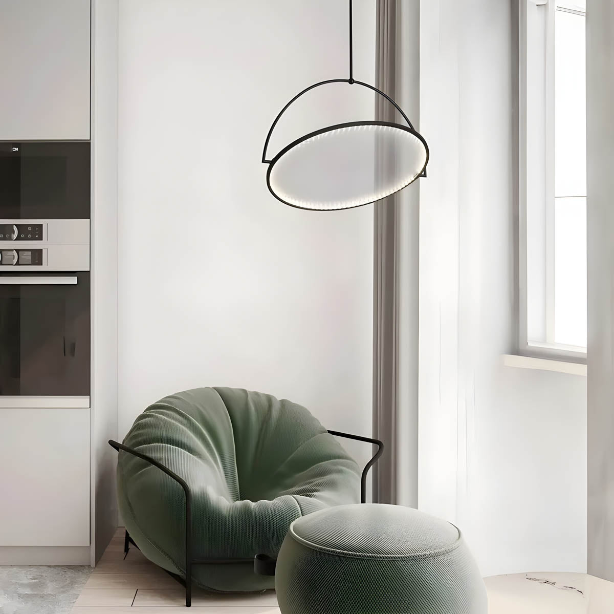 Fabric & iron semi-flush pendant light LED, Ø 35-60 cm