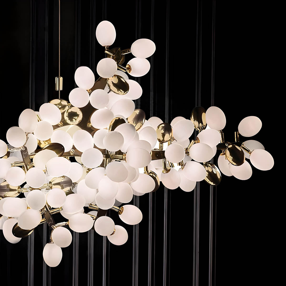 Large floral-form chandelier, polished chrome & aluminium